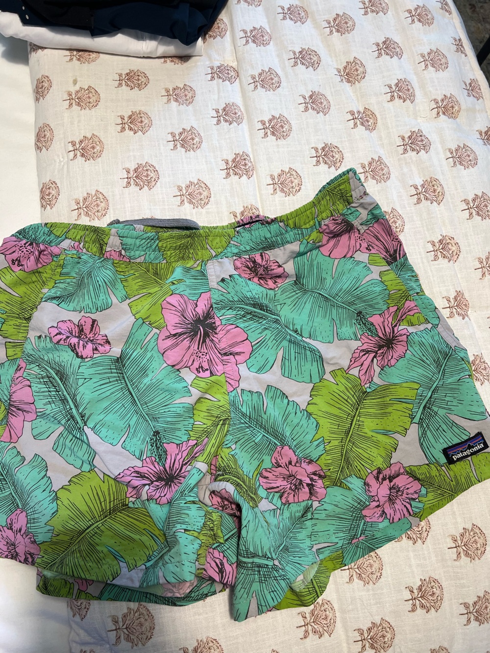 Patagonia Tropical Floral 5in Baggie Shorts - Pink & Teal Leaves
